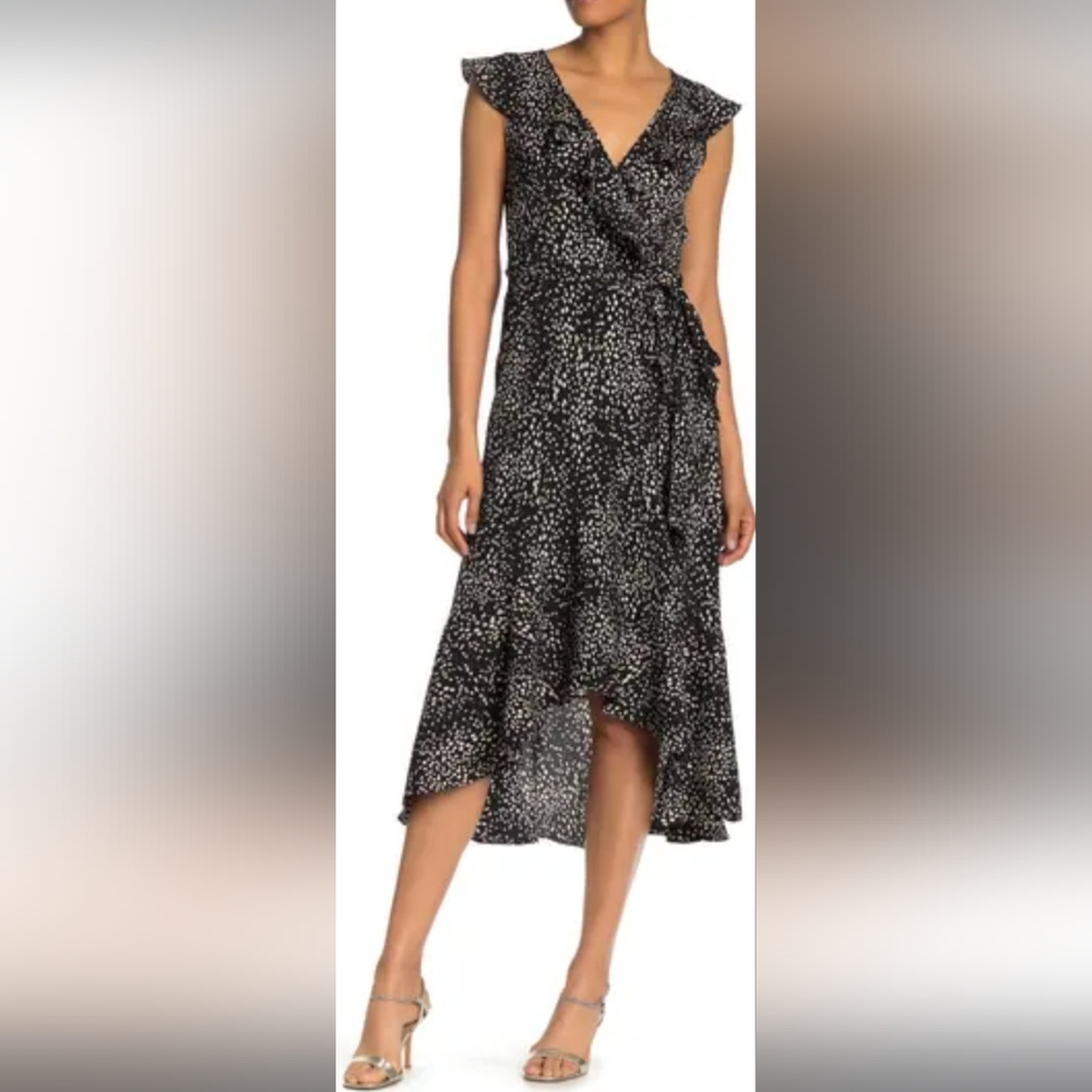 Max Studio Polka Dot Ruffle Wrap Dress